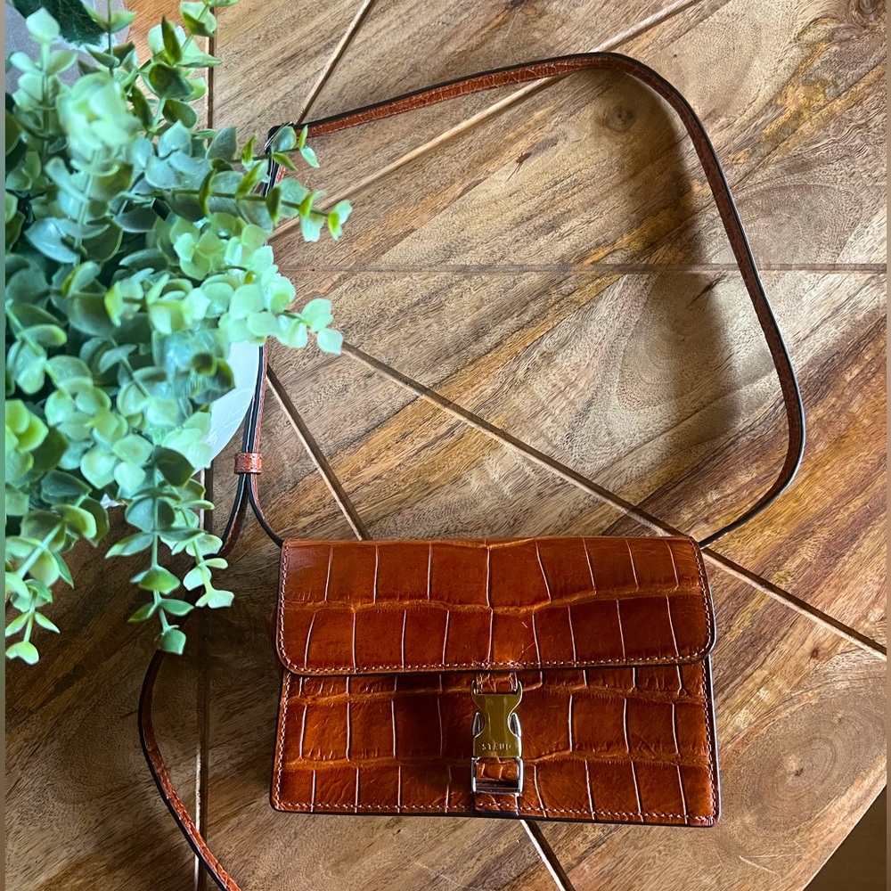 STAUD Croc-Embossed Leather Crossbody Bag - Brown - Picture 5 of 14